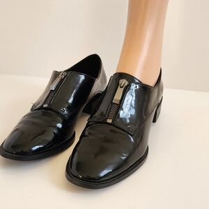 ZARA LOAFERS BLACK PATENT ZIP SHOES 38 7.5